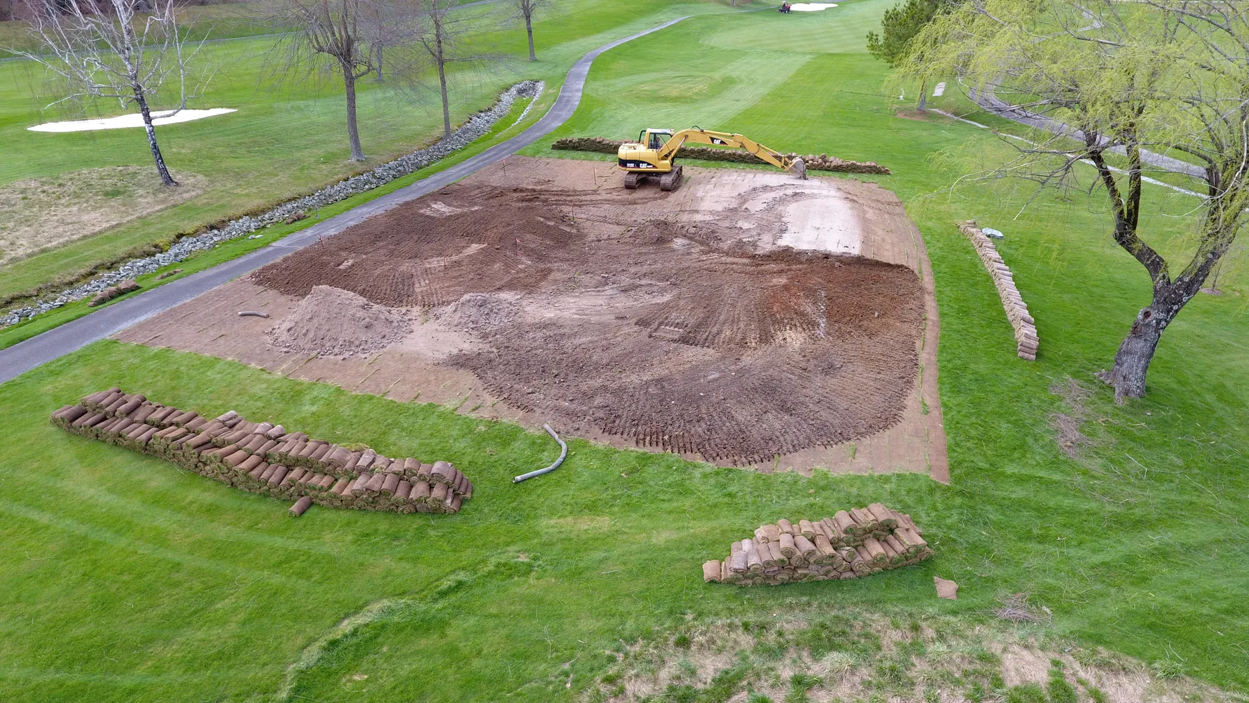Aerial view of a tee-box renovation